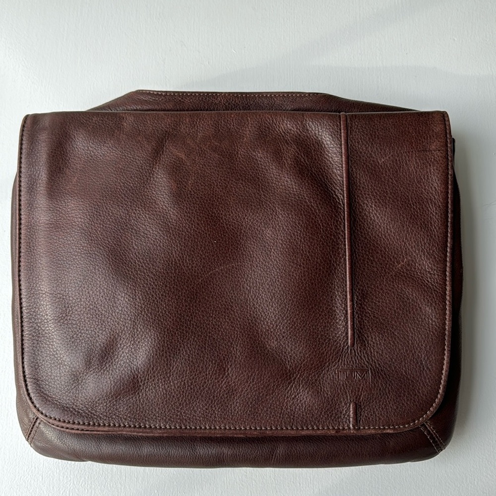 Tumi brown leather crossbody satchel